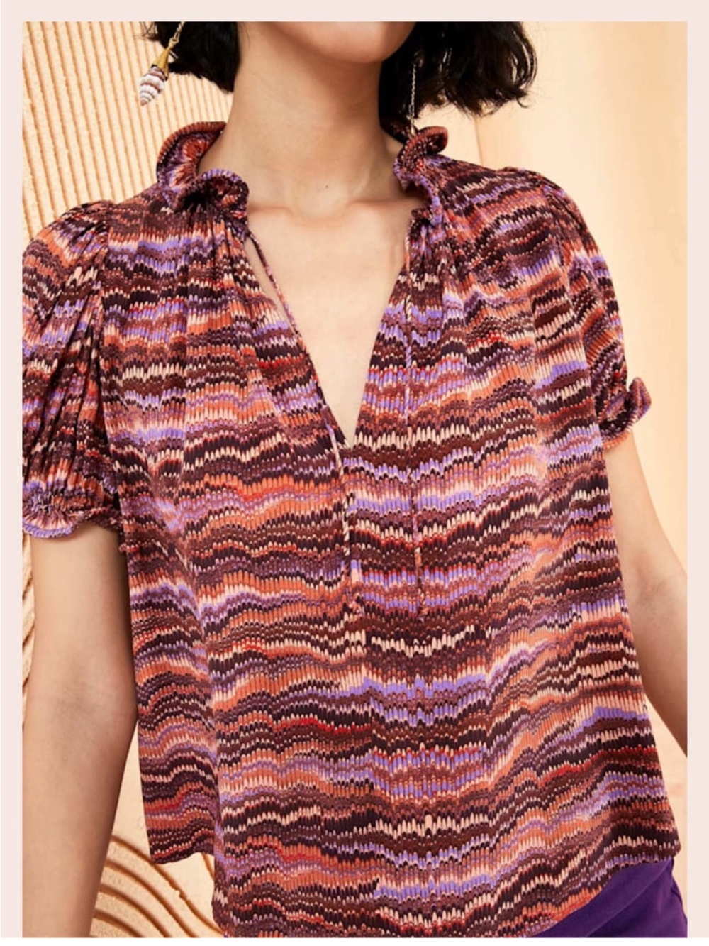 Ulla Johnson Multi-Color
Ruffle-Neck Puff Sleeve Blouse